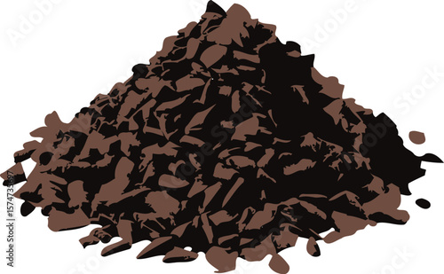 Heap of Dark Brown and Black Irregularly Shaped Pieces Illustration on White Background chocolate