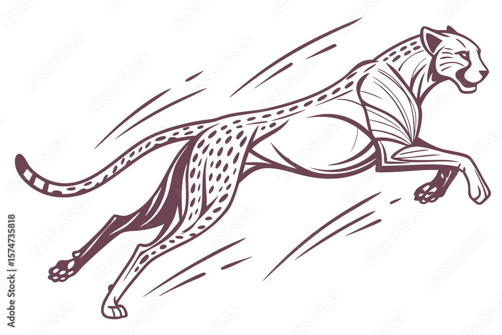 Fototapeta premium Illustration of a cheetah running with speed lines showing motion and agility in the design style