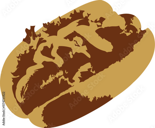 Illustration of a Hot Dog with Brown Sausage and Toppings in a Tan Bun hotdog