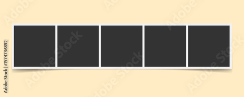Flat vector photo collage frame. Photo booth strip mockup. Square photos set border. Memories background. Perfect for Instagram stories, blog, moodboard, gallery, scrapbook, portfolio, event collage