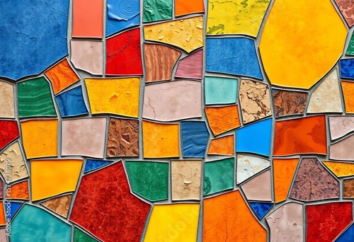 Abstract seamless pattern of broken colorful tiles in mosaic style, retro, modern