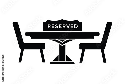 Reserved Table Icon Restaurant Seating Arrangement with Sign and Chairs