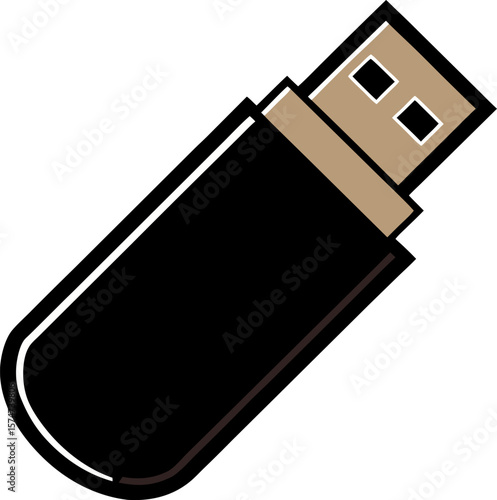 Modern black usb flash drive with a tan connector on a white background