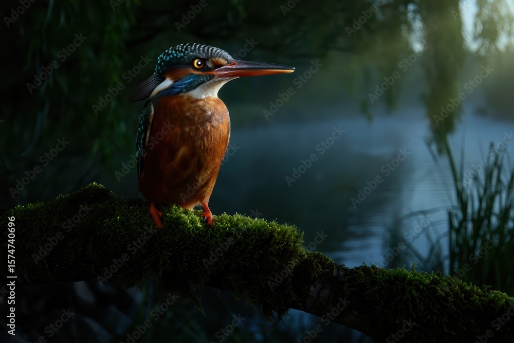 Fototapeta premium great blue heron in a pond, kingfisher bird 