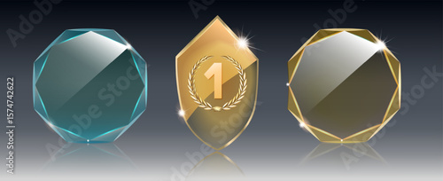 Realistic Blank Vector Glass Trophy Award .Realistic 3D design. Vector transparent object 10 eps.