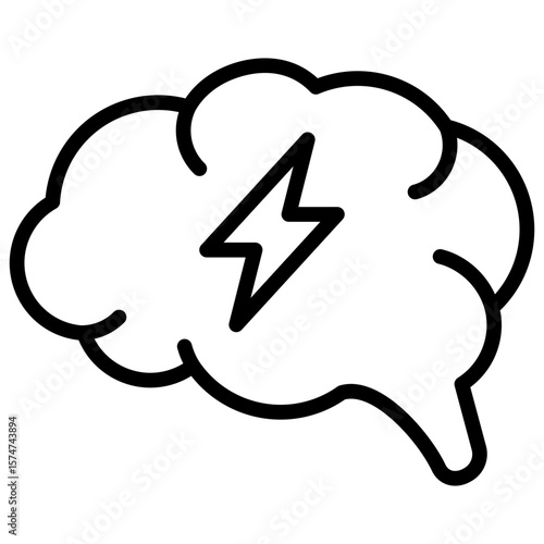 Brainstorm Outline Vector Design - Brain with lightning bolt, symbolizing creative thinking, brainstorming, or sudden idea