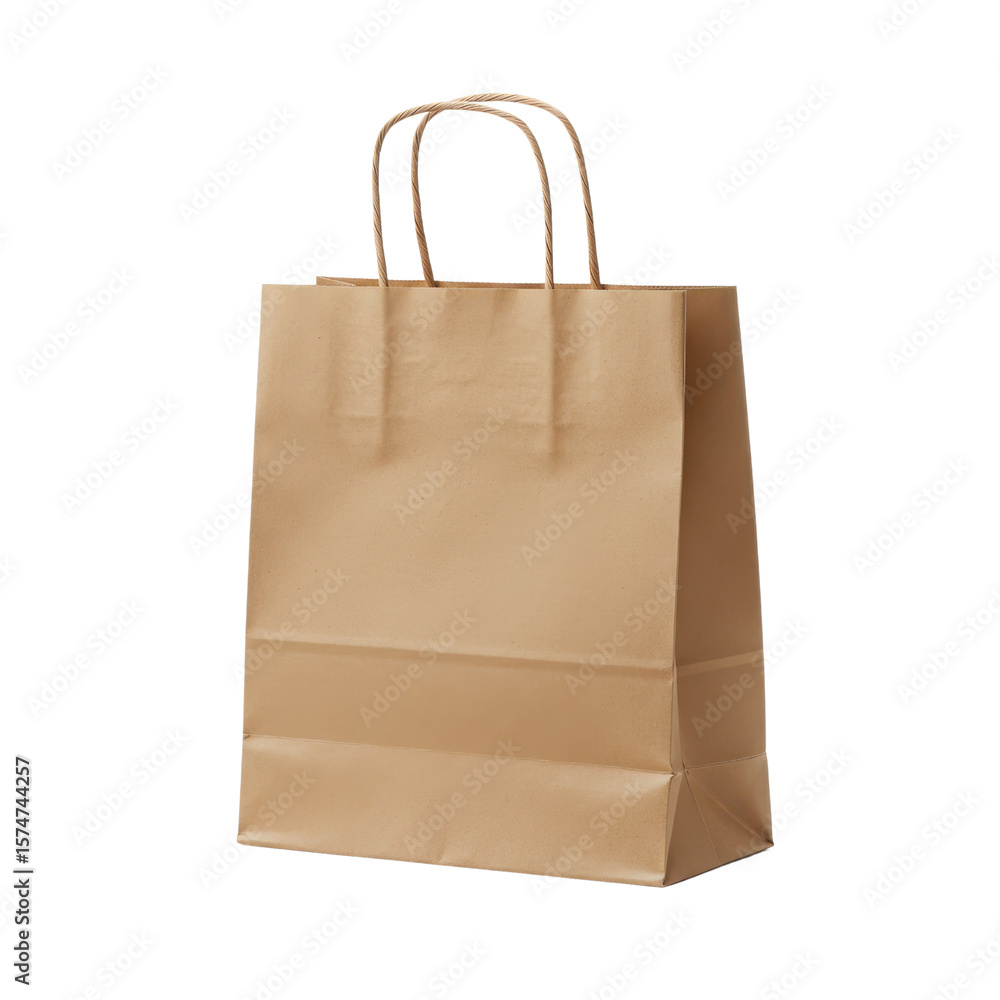 Plain brown paper shopping bag with handles on white background Plain brown paper shopping bag with handles on white background