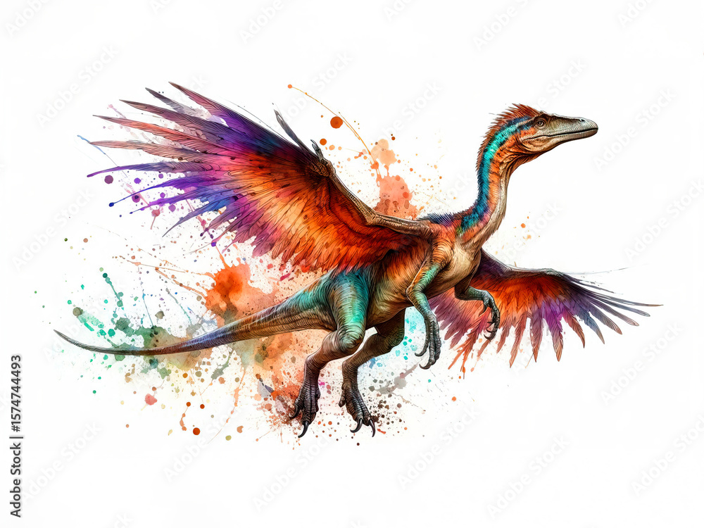 Obraz premium Colorful Dinosaur with Paint Splatters