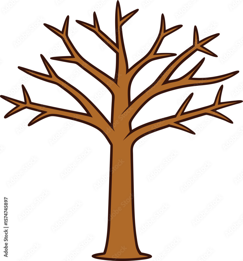Fototapeta premium Bare tree silhouette with brown branches isolated on white background