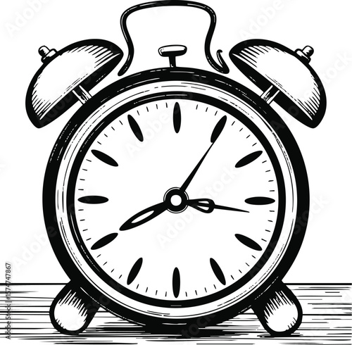 A classic black retro alarm clock, perfect for waking up or as a timeless reminder, isolated on white
