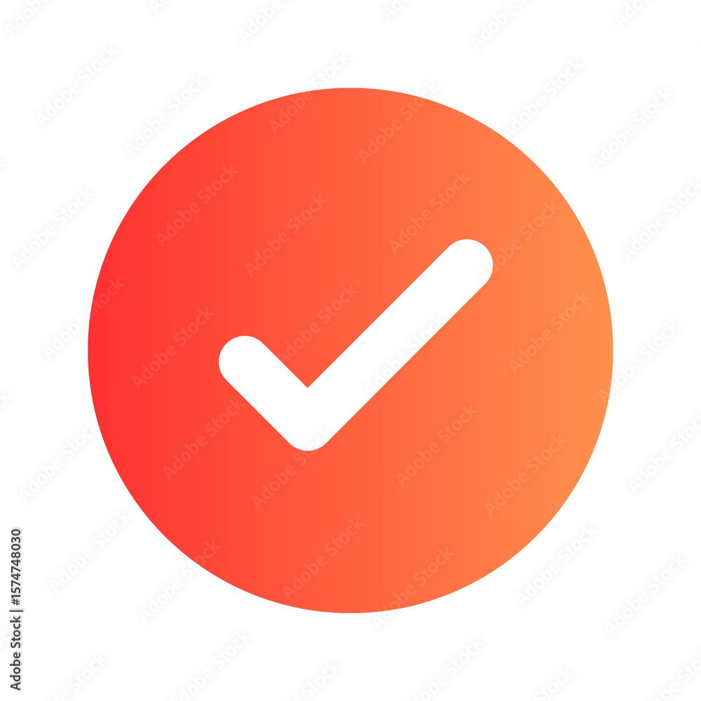 Red Orange Gradient Circle with White Check Mark Icon Vector Red Orange Gradient Circle with White Check Mark Icon Vector