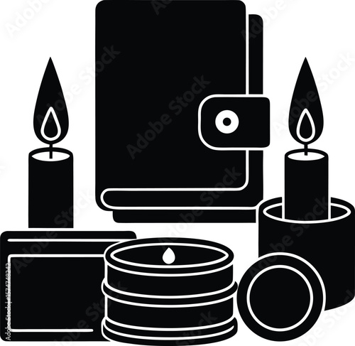 set of black and white candles
