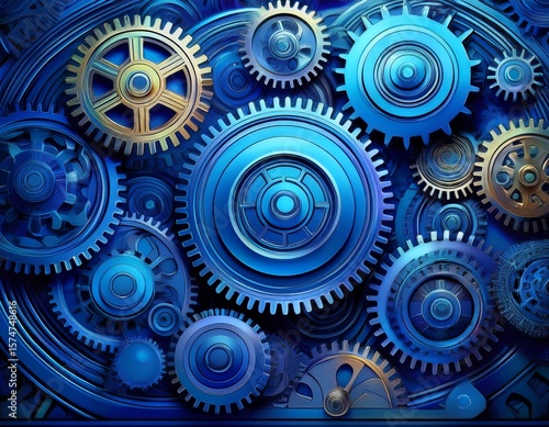 Wallpaper Mural blue gears clockwork mechanics cogwheels background Torontodigital.ca