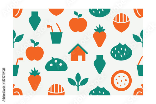 Farm To Table Food Icons In Seamless Pattern On White