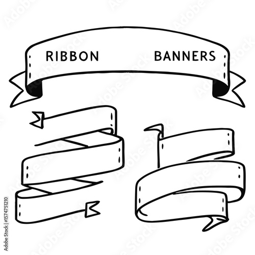 Set of hand-drawn vector arrows and vintage ribbon banner illustrations for your design collection