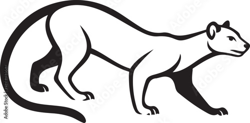 Panther line art bold black and white style, Powerful jungle cat silhouette illustration