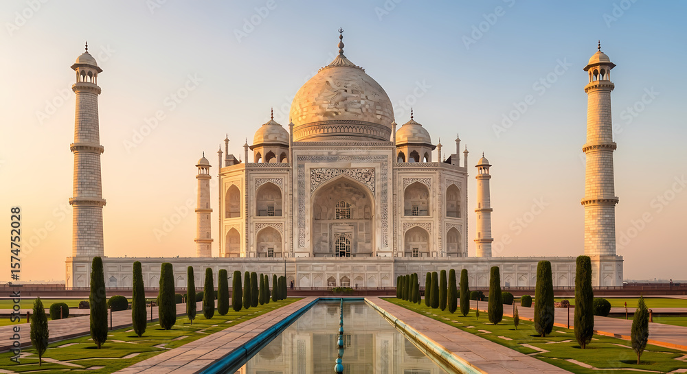 Naklejka premium Taj Mahal: India's Iconic Marble Mausoleum - Architectural Wonder