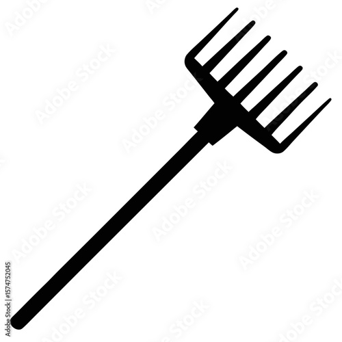 Simple black silhouette of a garden rake with evenly spaced tines for outdoor work