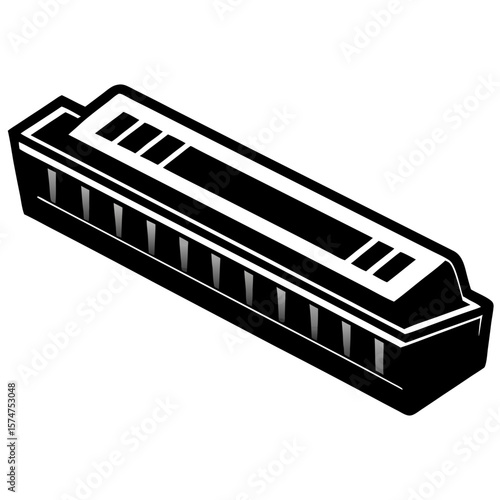 Simple black silhouette of a harmonica a musical instrument with a realistic outline