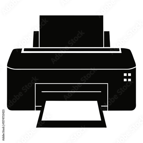 Clean black silhouette of a modern office printer ideal for technology and business concepts