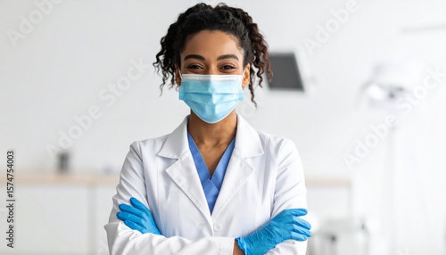 Cheerful dentist with mask smiles warmly