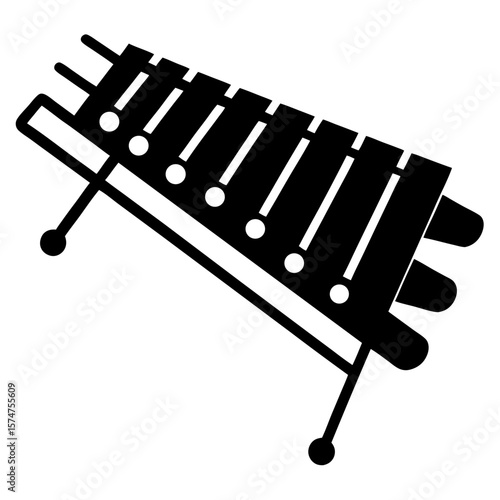 Clean black silhouette of a musical xylophone with realistic details and mallets