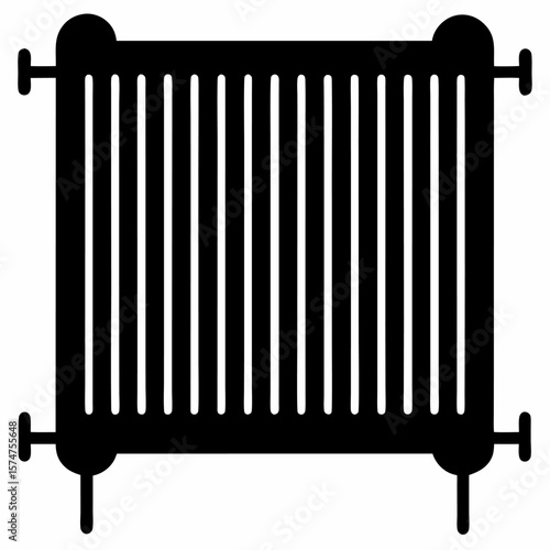 Clean black silhouette of a modern radiator isolated on a white background suitable for heating and home improvement themes