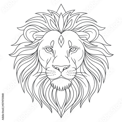 Majestic lion face with ornate mane and crown king of the jungle regal