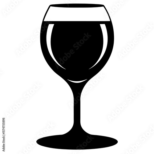 Elegant black silhouette of a realistic wine glass perfect for beverage and celebration designs