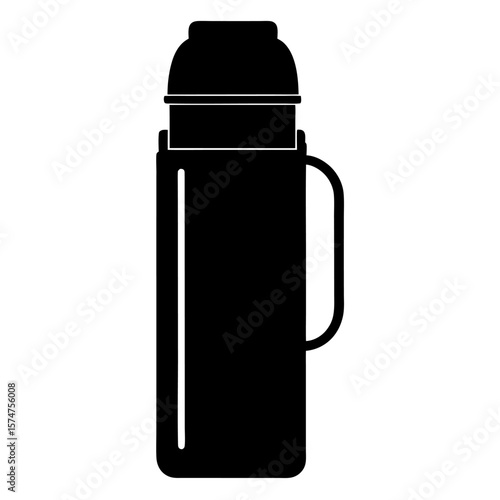 Black silhouette of a thermos with a realistic design perfect for travel and outdoor adventures