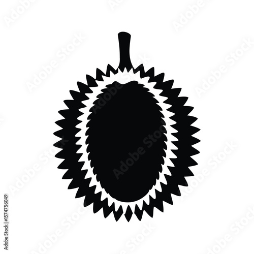 Minimalist Black and White Silhouette of a Durian Fruit with Thorns