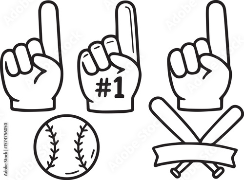 Fan foam fingers hands up line art vector 