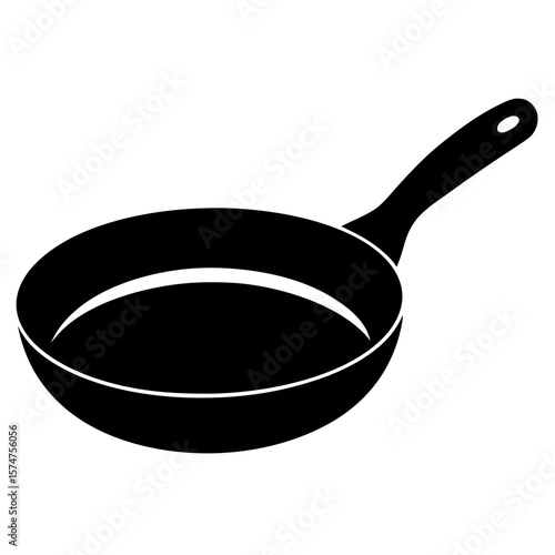 Realistic black silhouette of a cooking frying pan for culinary use