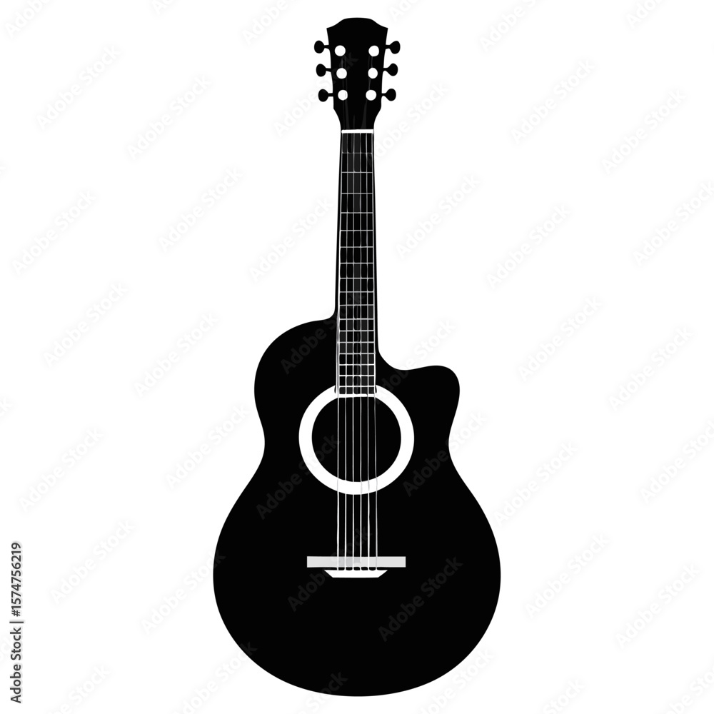 Obraz premium Striking black silhouette of a detailed acoustic guitar with realistic string elements