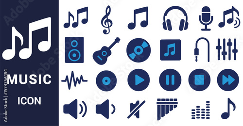 Musical notes audio equipment and sound wave icons vector