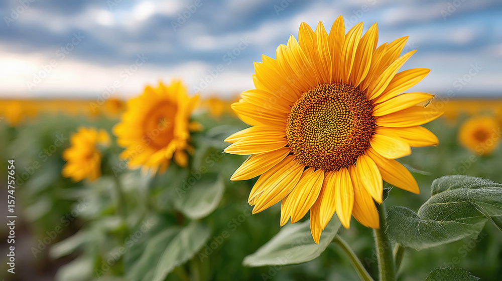 Fototapeta premium close up of beautiful sunflower field