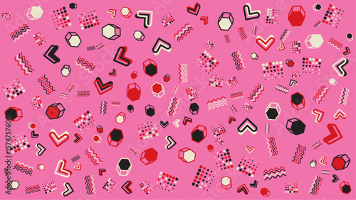 Pink image shows a playful geometric abstract design. Vector for abstract background, presentation, website, and creative poster.