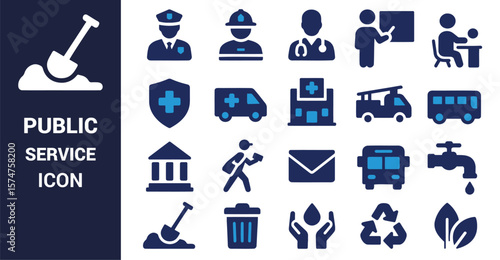 Public service icons representing various professions and utilities police firefighter