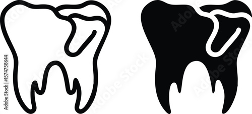 Tooth Decay Icon Set – Black and White Dental Cavity Vector Illustration