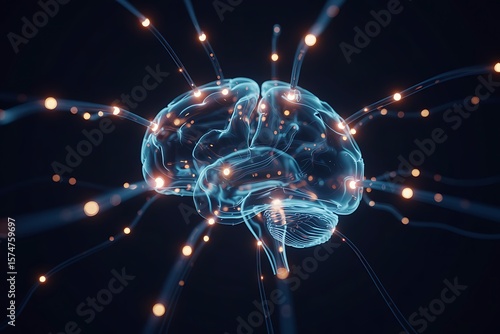 The Human Brain Futuristic Neural Network Simulation with Glowing Connections and Data Flow