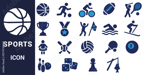 Sports icons basketball soccer cycling football tennis swimming skiing bowling dice chess fishing