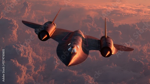 SR 71 Blackbird Reconnaissance Aircraft Soaring Above Dramatic Sunset Cloudscape