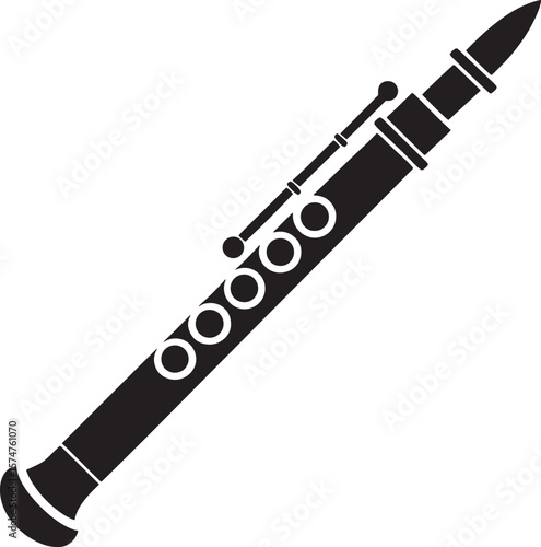 Black silhouette of a clarinet musical instrument isolated on white background