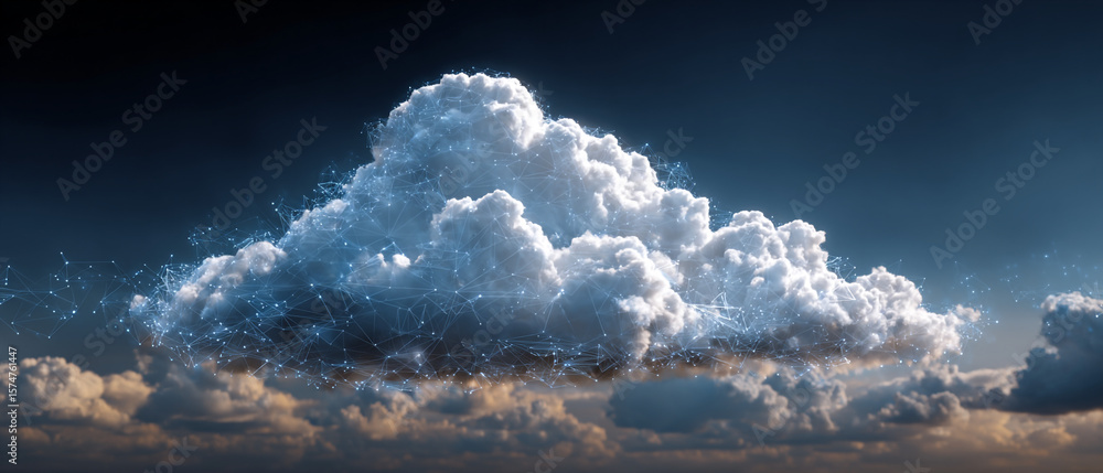 Obraz premium A cloud formation with electric sparks against a dark blue and light blue sky