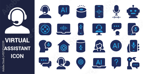 Virtual assistant icons with A I and communication symbols artificial intelligence