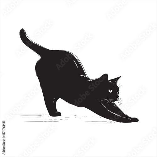 Black Cat Stretching or Playing Silhouette