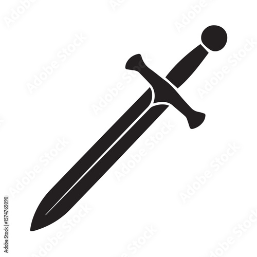 vector sword icon, medieval broadsword silhouette, knight weapon graphic with straight blade, crossguard design, combat art