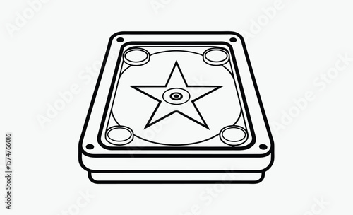 Carrom board silhouette, Carrom Play Area Silhouette Vector, Geometric Black Vector Art for Strategy Game Illustration 