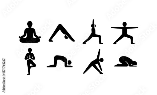 Silhouette yoga poses collection for meditation and exercise guides