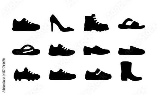 Collection of various shoe silhouettes in simple black style